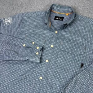 Orvis Blue Plaid Long Tab Roll Sleeve Button-Up Shirt Men's Size L Chest Pockets